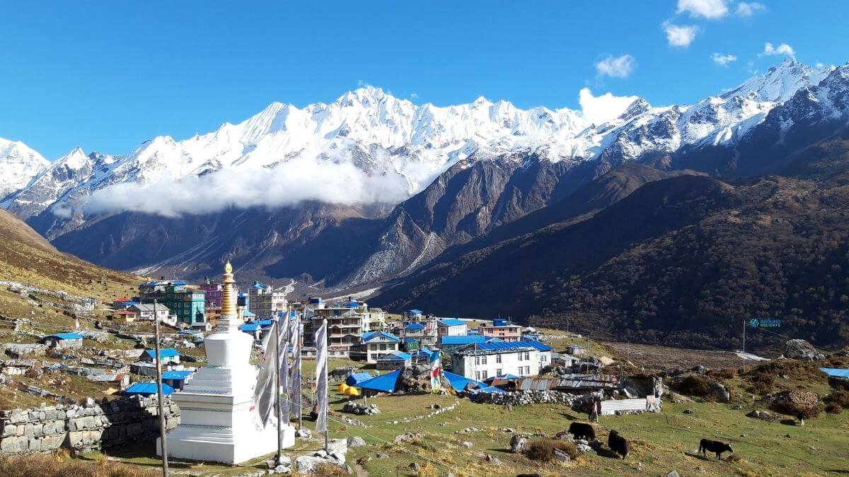 langtang village with gompa