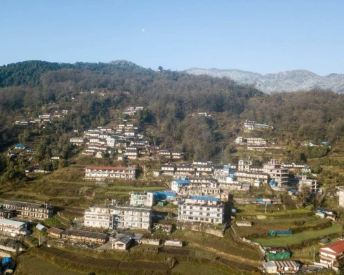 Drone View Of Village During Ghorepani Poonhill Trek