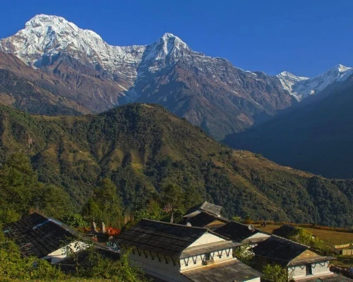Ghandruk Aerial View With Background Annapurna North South